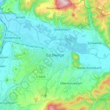 Mapa topográfico Eschwege, altitud, relieve