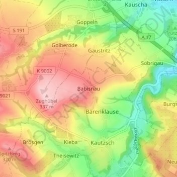 Mapa topográfico Babisnau, altitud, relieve