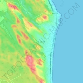 Mapa topográfico Búzios, altitud, relieve