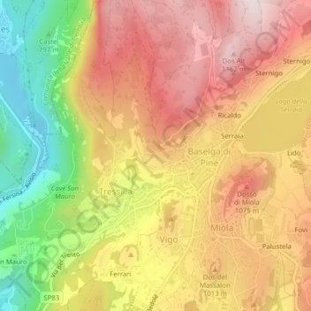 Mapa topográfico Campian, altitud, relieve