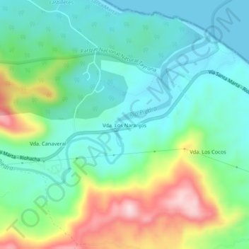 Mapa topográfico Vda. Los Naranjos, altitud, relieve