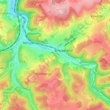 Mapa topográfico Wilhelmshöhe, altitud, relieve