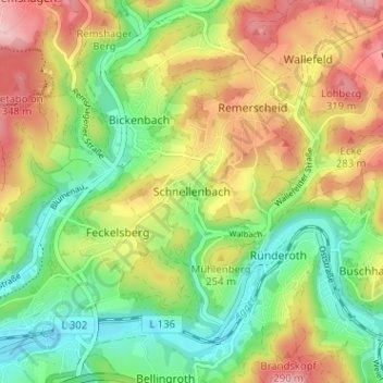 Mapa topográfico Schnellenbach, altitud, relieve