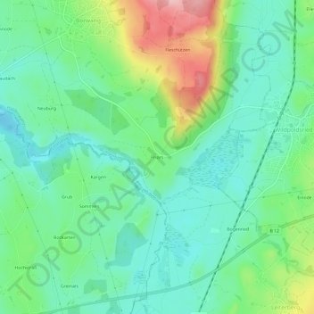 Mapa topográfico Priors, altitud, relieve