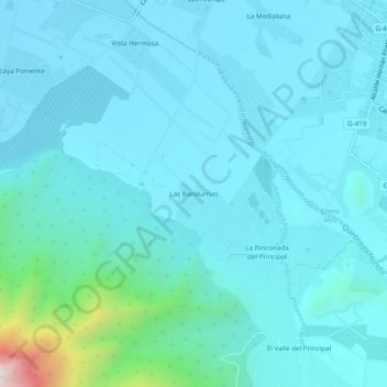 Mapa topográfico Las Bandurrias, altitud, relieve