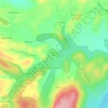 Mapa topográfico Outeiro das Matas, altitud, relieve