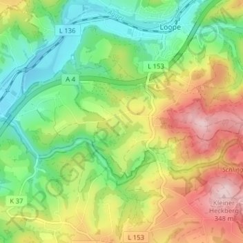 Mapa topográfico Rottland, altitud, relieve