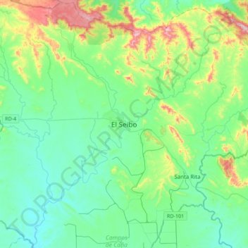 Mapa topográfico El Seibo, altitud, relieve