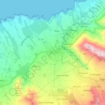 Mapa topográfico Tejina, altitud, relieve