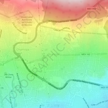 Mapa topográfico Ocotepec, altitud, relieve