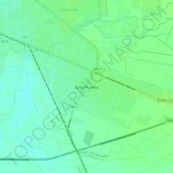 Mapa topográfico Ejido Puebla, altitud, relieve