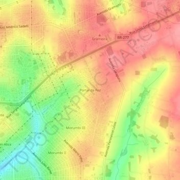 Mapa topográfico Portal da Foz, altitud, relieve
