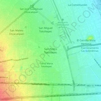 Mapa topográfico San Pedro Totoltepec, altitud, relieve
