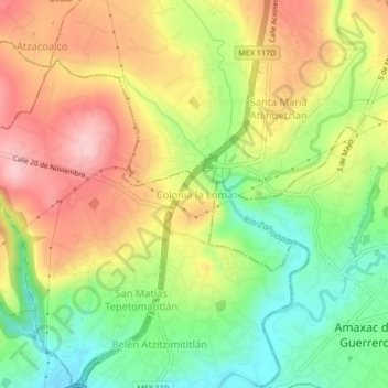 Mapa topográfico Colonia la Loma, altitud, relieve