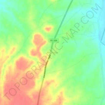 Mapa topográfico Anchoto, altitud, relieve