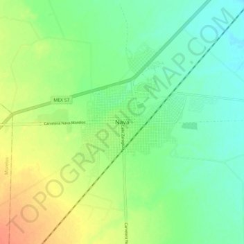 Mapa topográfico Nava, altitud, relieve