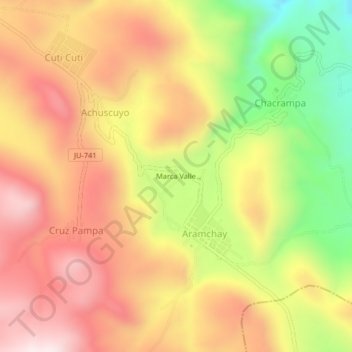 Mapa topográfico Marca Valle, altitud, relieve