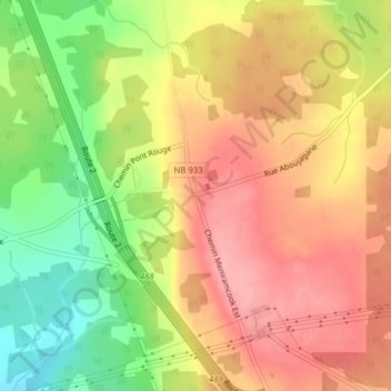 Mapa topográfico Memramcook East, altitud, relieve