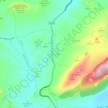 Mapa topográfico Puerto Lope, altitud, relieve