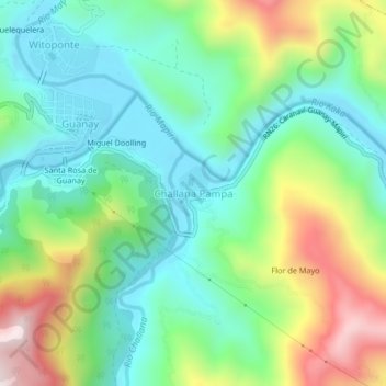 Mapa topográfico Challana Pampa, altitud, relieve