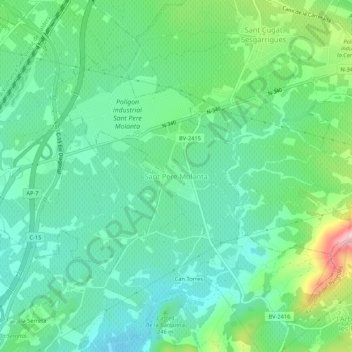 Mapa topográfico Sant Pere Molanta, altitud, relieve