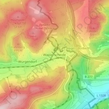 Mapa topográfico Wasserscheide, altitud, relieve