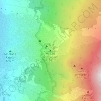 Mapa topográfico Volcán de Tajogaite, altitud, relieve