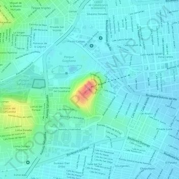 Mapa topográfico Cerro de los Remedios, altitud, relieve