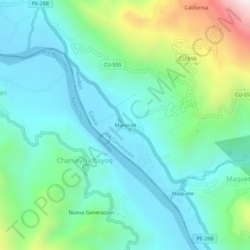 Mapa topográfico Malvinas, altitud, relieve