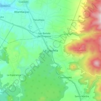 Mapa topográfico La Lagunilla, altitud, relieve