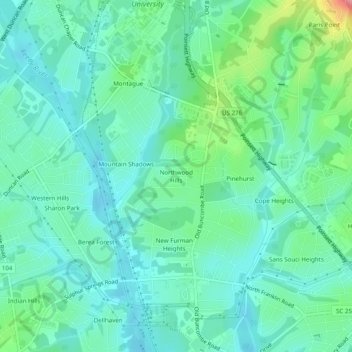 Mapa topográfico Northwood Hills, altitud, relieve