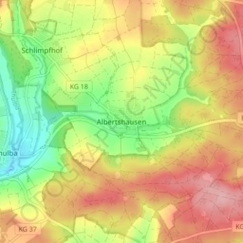 Mapa topográfico Albertshausen, altitud, relieve