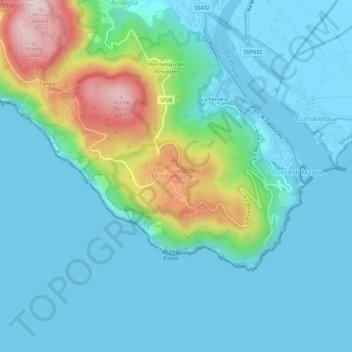 Mapa topográfico Montemarcello, altitud, relieve