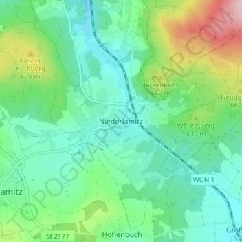 Mapa topográfico Niederlamitz, altitud, relieve