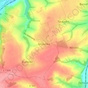 Mapa topográfico Nitzschka, altitud, relieve