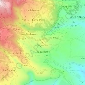 Mapa topográfico Teguedite, altitud, relieve