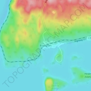 Mapa topográfico Rossport, altitud, relieve