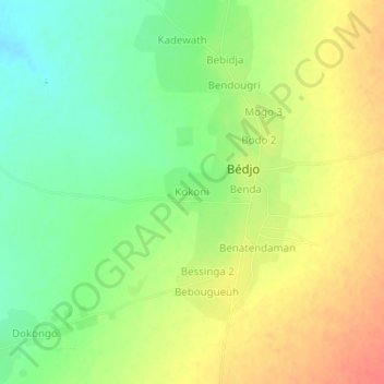 Mapa topográfico Kokoni, altitud, relieve