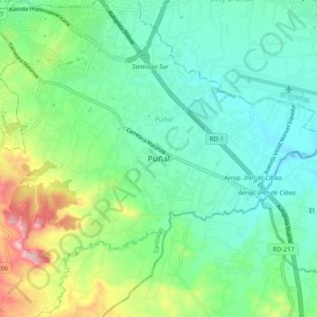 Mapa topográfico Puñal, altitud, relieve