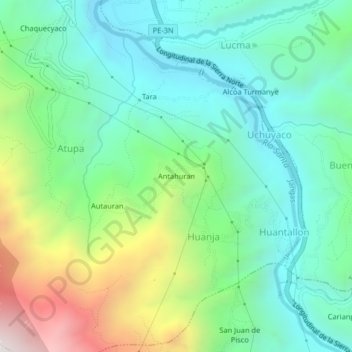 Mapa topográfico Antahuran, altitud, relieve