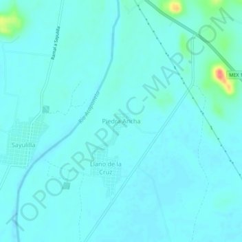 Mapa topográfico Piedra Ancha, altitud, relieve
