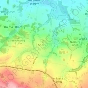 Mapa topográfico Rodewitz, altitud, relieve