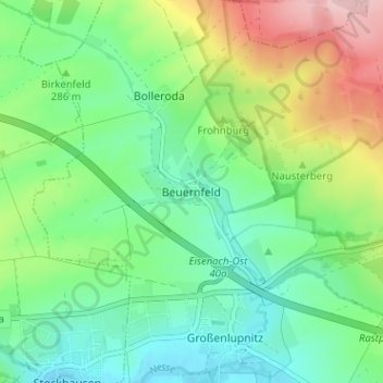 Mapa topográfico Beuernfeld, altitud, relieve