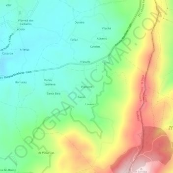Mapa topográfico Vilaxuste, altitud, relieve
