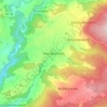 Mapa topográfico Metzlersreuth, altitud, relieve