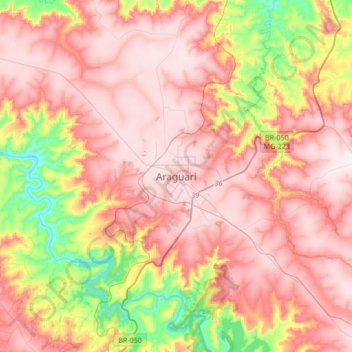 Mapa topográfico Araguari, altitud, relieve