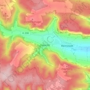 Mapa topográfico Geunitz, altitud, relieve