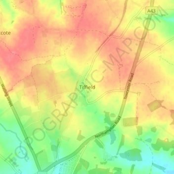 Mapa topográfico Tiffield, altitud, relieve