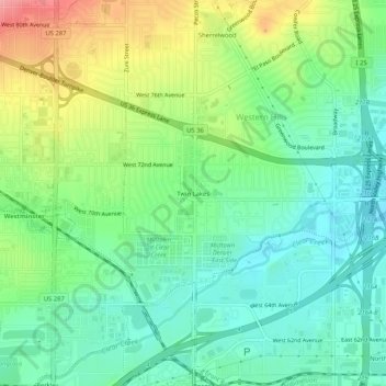 Mapa topográfico Twin Lakes, altitud, relieve