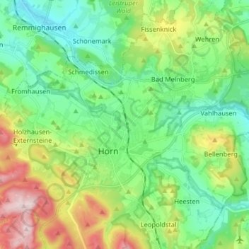 Mapa topográfico Horn-Bad Meinberg, altitud, relieve